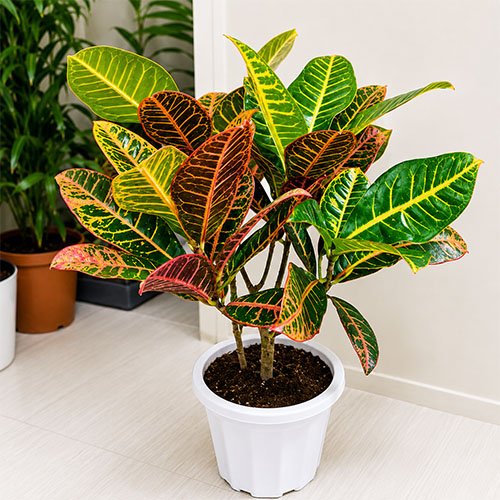 Buy Croton Plant online. Tropical houseplant with vibrant green, yellow, orange and red leaves, perfect for homes, offices and indoor décor.